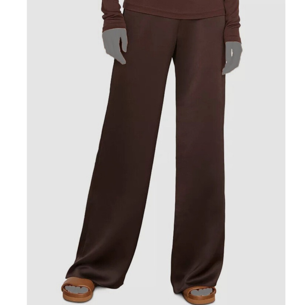 $317 Vince Women's Brown High Waist Flat Front Satin Wide-Leg Pants Size M